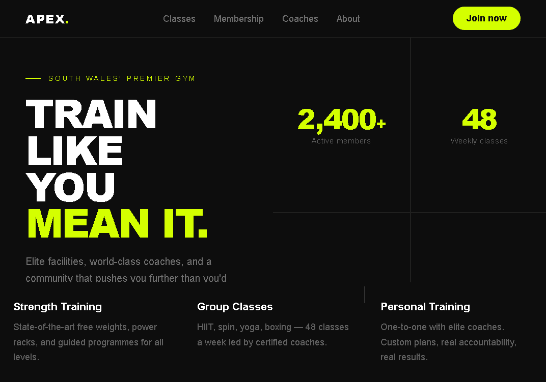 Apex Fitness website screenshot
